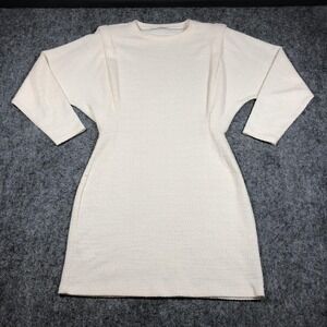 MNG Sweater Dress Womens L White Textured Knit Long Sleeve Dolman Sheath Short